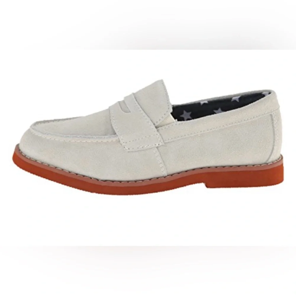 Florsheim Kids Rodeo Jr White Suede Penny Loafers Size 4M Grandmillennial New